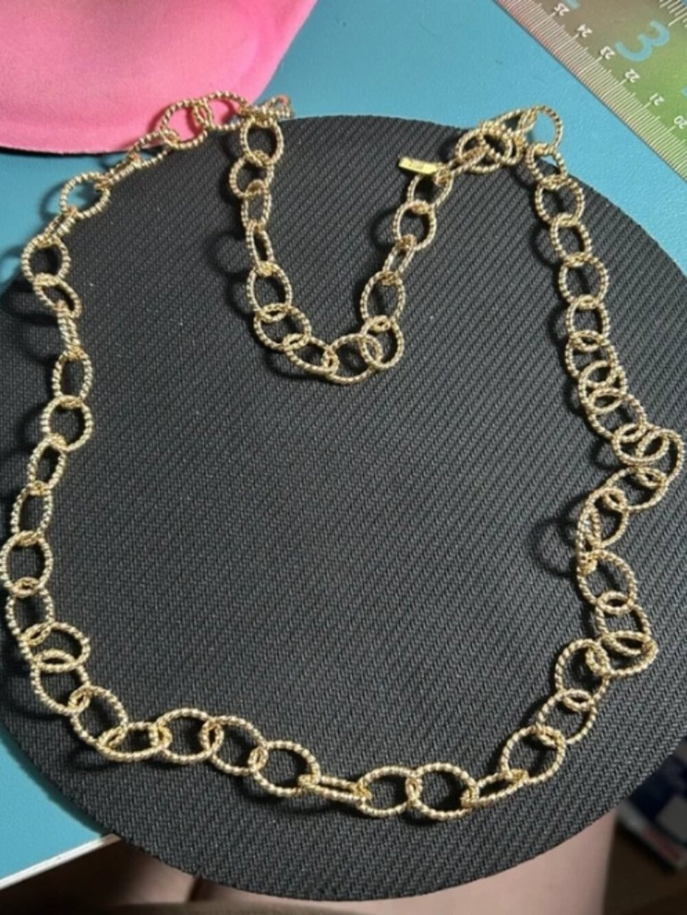 Bellezza Bronze Gold-Plated Textured Link Long Statement Chain Necklace Italy